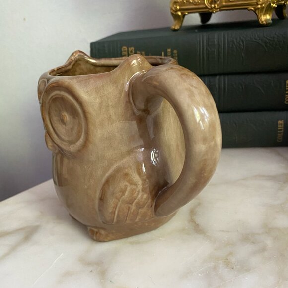 Large Super Cute Vintage Owl Mug Cup 70s 60s Brown Taupe - Picture 3 of 4
